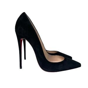 Christian Louboutin So Kate Black Suede Leather Pointed Toe Pumps Size EU 38.5